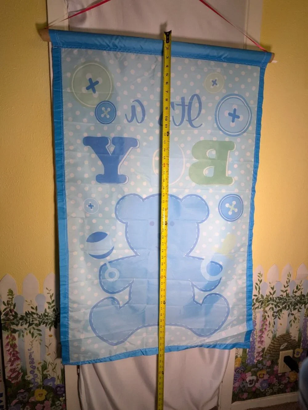 VTG It's A Boy Garden Flag Large Banner Blue Teddy Bear Polka Dot Baby Shower
